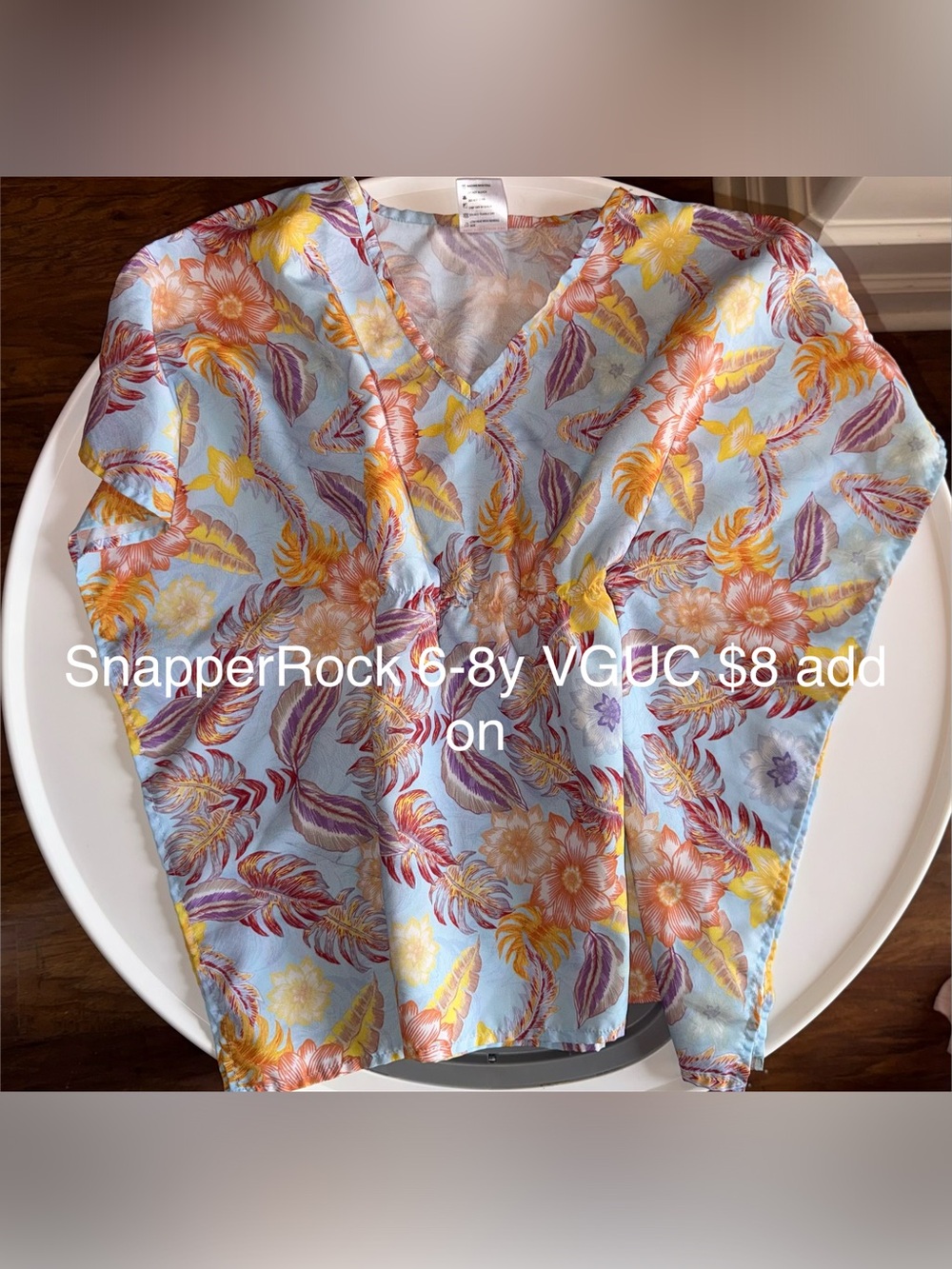 Snapper Rock Kids Swim Coverup - Light Blue with Yellow & Purple Tropical Floral